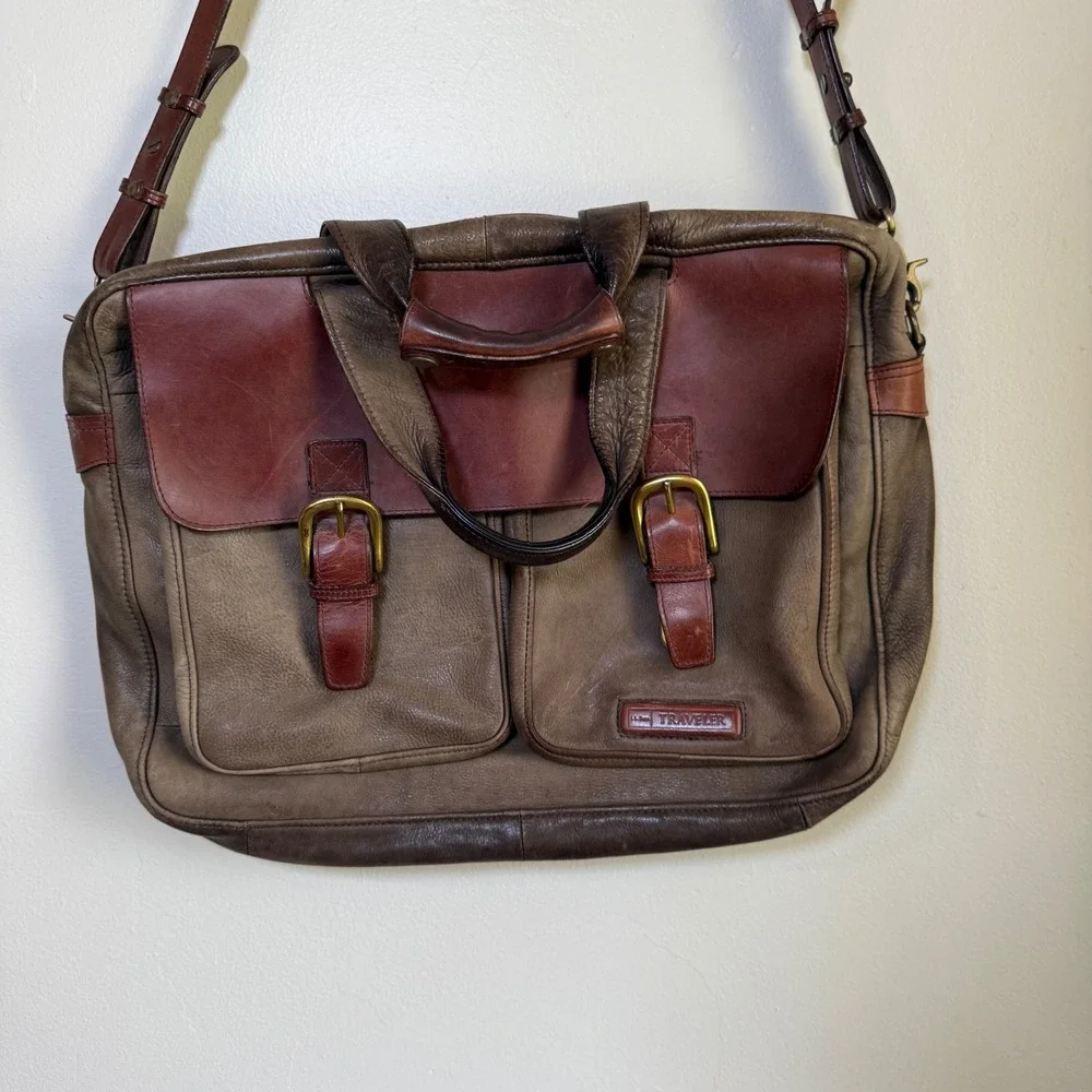Vintage L.L. Bean Traveler Satchel Leather Briefcase Messenger Bag Large Brown